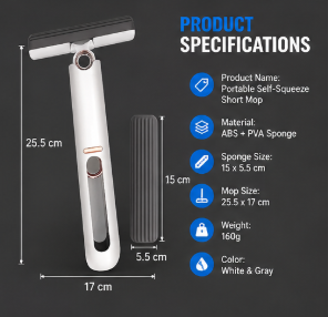 Portable Self-Squeeze Short Mop