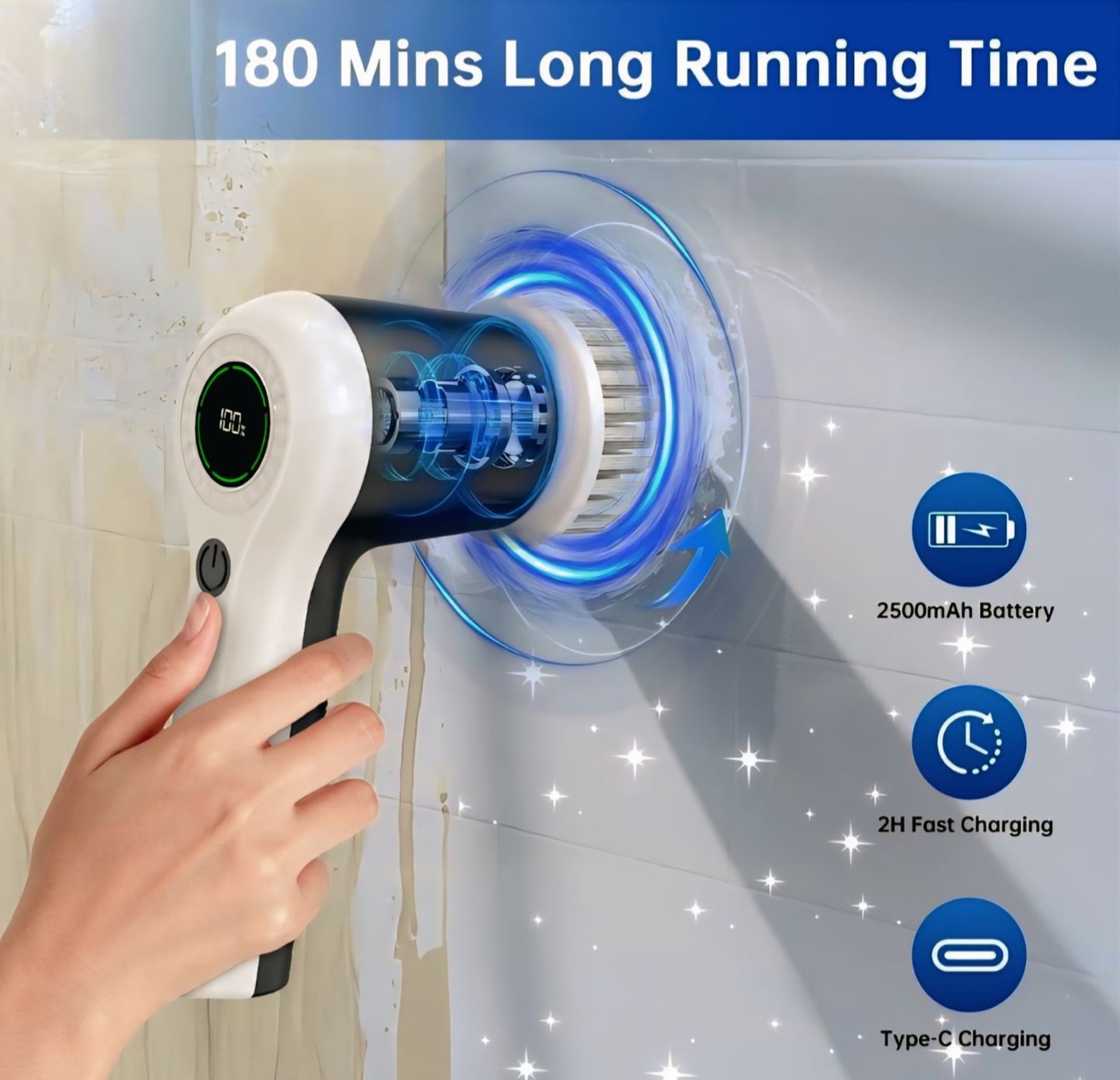 360° Cordless Electric Spin Scrubber | Rechargeable Waterproof Cleaning Brush with 180 Min Battery Backup